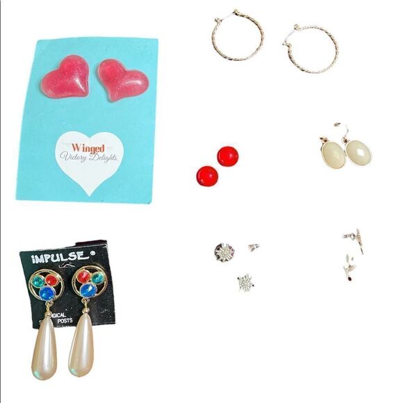 Eight pairs of pierced post earrings - Picture 1 of 6